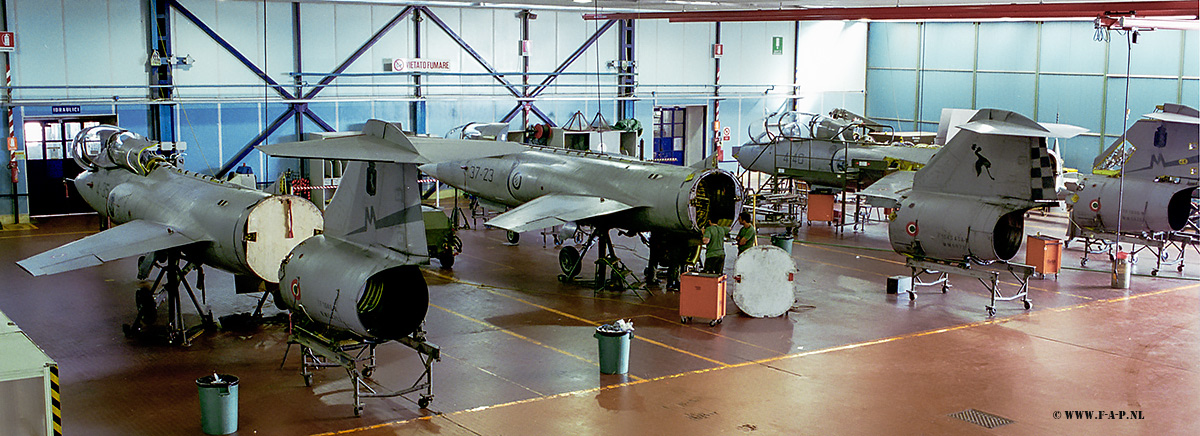 In the Hangar  Lockheed  TF-104G-M 4-35 and 4-40 of 4-Stormo and the 37-23.