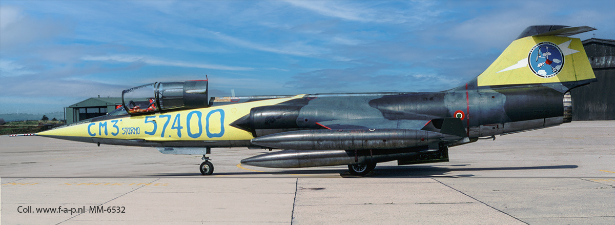 Fiat F-104G MM6532 3Stormo special marks for 57.400 flight hours inspections with red colors for 132Gruppo, with yellow colors for 28Gruppo, June 1993