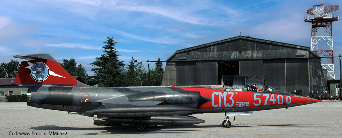 Fiat F-104G MM6532 3Stormo special marks for 57.400 flight hours inspections with red colors for 132Gruppo, with yellow colors for 28Gruppo, June 1993