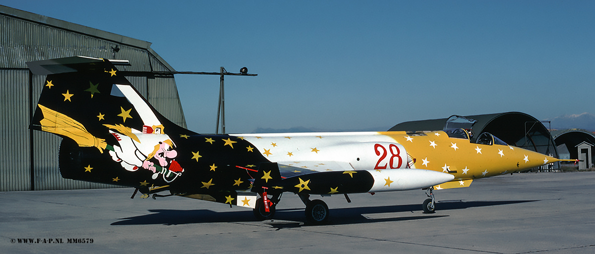 Fiat F-104G  MM6579   c/n-6579   "3 Stormo, 28 Gruppo", in a special paint at December 1999. Villafranca di Verona Air Base  Nov-1998 