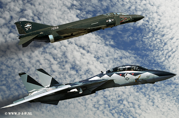 Digital Art of F-14A Tomcat 158979  Heater ferris camo and  McDonnell-Douglas F-4S Phantom II, BuNo 157259 of VX-9