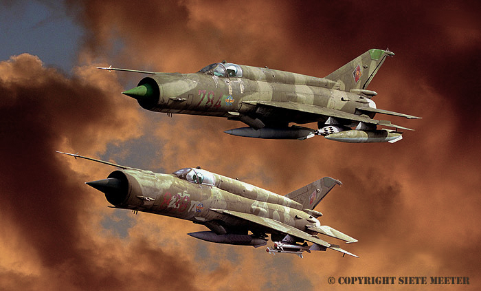 DIGITAL  ART  The MiG 21 Bis  838 of JG-8.   MiG-21-MF the 784 of FAG-15    the aircaft are still on Rothenburg near the Polisch border. 