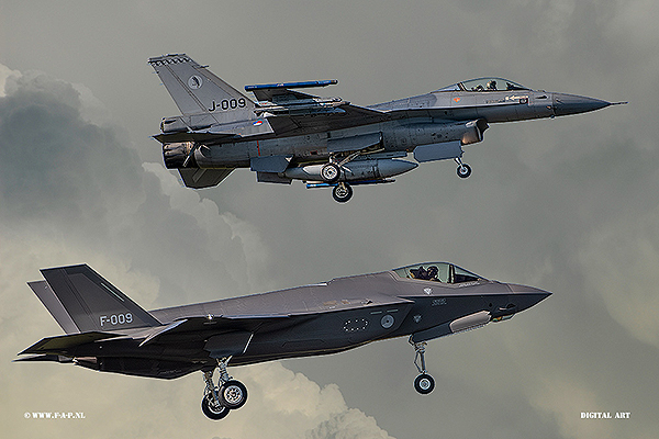 DIGITAL ART of: Lockheed Martin-F-35 Lightning II the F-16 J-009-F-009  Leeuwarde