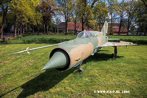 Mikoyan-Gurevich MiG-21-Bis-SAU  (Fishbed)  1889 c/n 75061889 Ex Hungarian plane.Bellingwolde 02-05-2022 The Netherlands It was manufactured on 20 May, 1978. Overhauled at Pestvidki Gpgyr (Hungary), in 1988 after 850 flight hours. Served at Ppa airfield. Full flight time: 1658 hours 32 min with 2746 take offs. Last flight: 7 May, 1999.