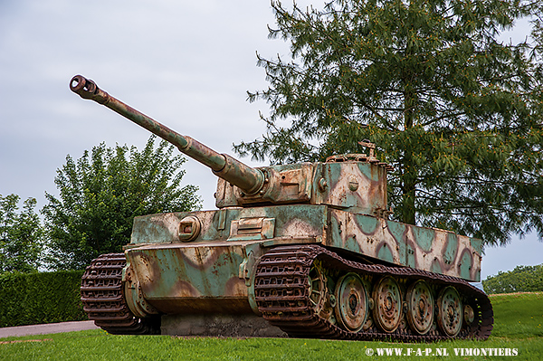 Tiger I Ausf E (Sd.Kfz. 181) Panzerkampfwagen,224 at Vimoutiers at Normandie France, 24-05-2015 of the 2.s SS Panzer Abteilung 102 .No: 251113 of the s.SS-Pz.Abt. 102. On the 19 August 1944  their own crew tried to blown her up, after they had ran out of fuel, shortly after the allied advance in Normandy.