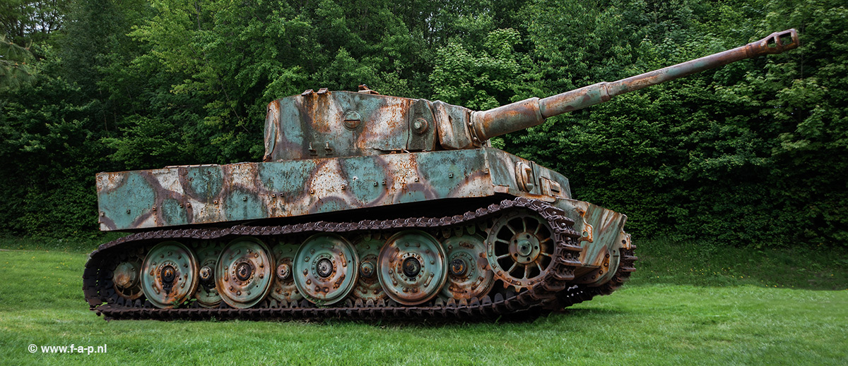 Tiger I Ausf E (Sd.Kfz. 181) Panzerkampfwagen,224 at Vimoutiers at Normandie France, 24-05-2015 of the 2.s SS Panzer Abteilung 102 .No: 251113 of the s.SS-Pz.Abt. 102. On the 19 August 1944  their own crew tried to blown her up, after they had ran out of fuel, shortly after the allied advance in Normandy.