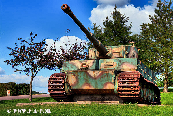 Tiger I Ausf E (Sd.Kfz. 181) Panzerkampfwagen,224 at Vimoutiers at Normandie France, 24-05-2015 of the 2.s SS Panzer Abteilung 102 .No: 251113 of the s.SS-Pz.Abt. 102. On the 19 August 1944  their own crew tried to blown her up, after they had ran out of fuel, shortly after the allied advance in Normandy.