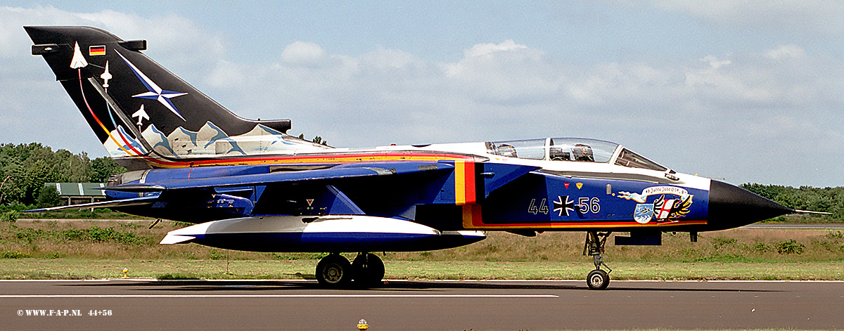 Panavia Tornado IDS  44+56  c/n-396/GS113/4156   Now it is standing at the Berlin Air Museum because JBG34 at Memmingen has disbanded at the end of 2002.  Kleine Brogel 14-04-2015
