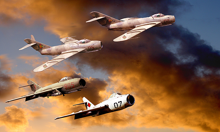 Formation of 3 MiG-17`s and 1 MiG-15Bis 1.MiG-15Bis the 06 of FG-2 of Cottbus  2.MiG-17F the 905 of JBG-37.  3.MiG-17 the 05 and the 08 of LSK/LV of Bautzen   DDR