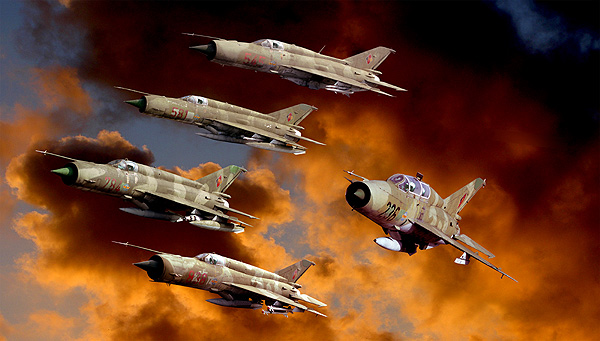 MiG-21`s of the DDR  The MiG-21-US the 236 of FAG-15. no-2 MiG-21-Bis  the 838 of JG-8.  no-3 MiG-21-MF the 784 of FAG-15. no-4 MiG-21 M the 581 also of FAG-15.  no-5 MiG 21-SPS-K the 545 of FAG-15. All the aircaft are still on Rothenburg near the Polisch border. 