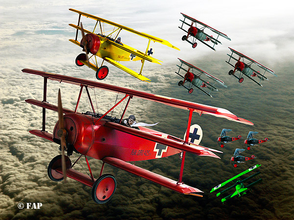 DIGITAL ART Manfred Albrecht Freiherr von Richthofen (2 May 1892 � 21 April 1918) was a German fighter pilot known as "The Red Baron". He was the most successful flying ace of World War I being officially credited with 80 confirmed air combat victories. Did fly on the flowing aircraft:  Albatros C.1X , Fokker D-1 114/17,Fokker D-1 152/17,Fokker D-1 425/17,and the Fokker D-1 477/17